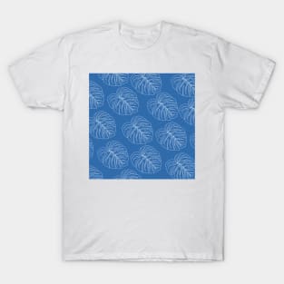 monstera tropical plant hawaii aloha print blue and white T-Shirt